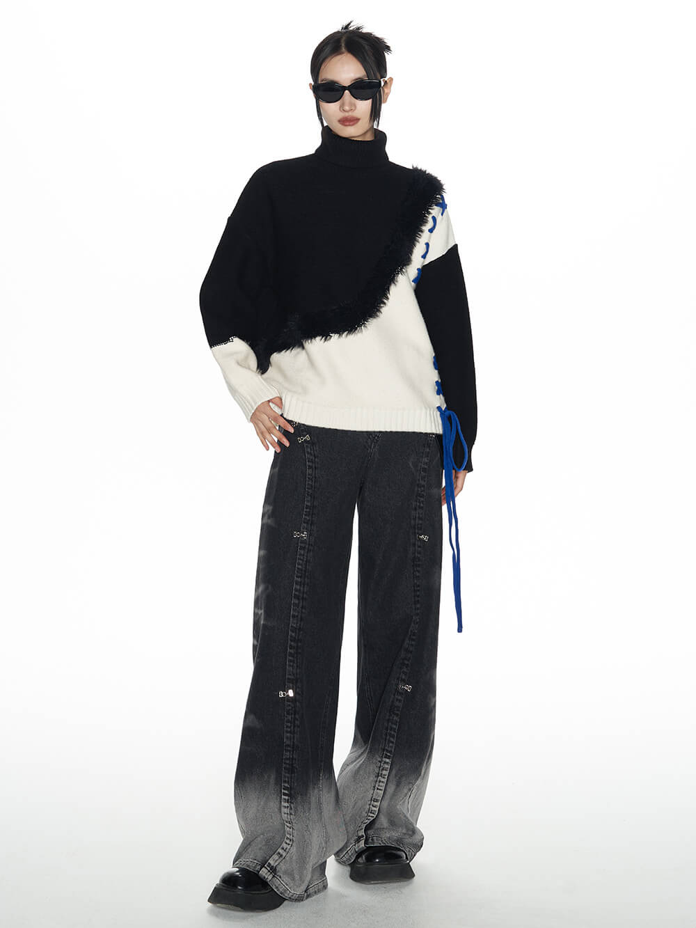 MUKTANK x WESAME Black Loose Straight Wide Leg Jeans Pants