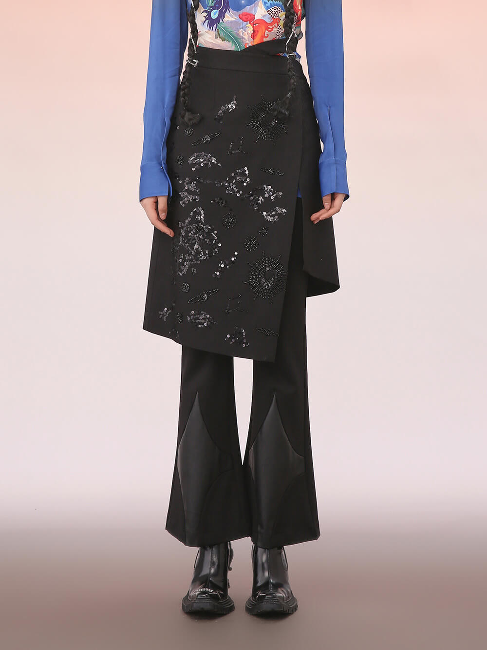 MUKZIN Mid-Length Asymmetric Black Skirt