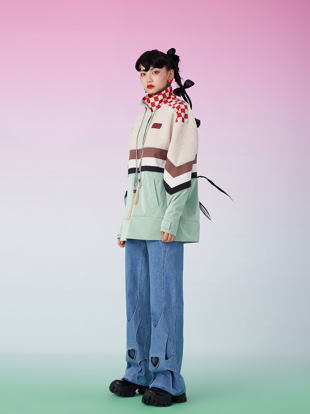 MUKZIN Contrast Faux Fur Drawstring Oversize Hoodie