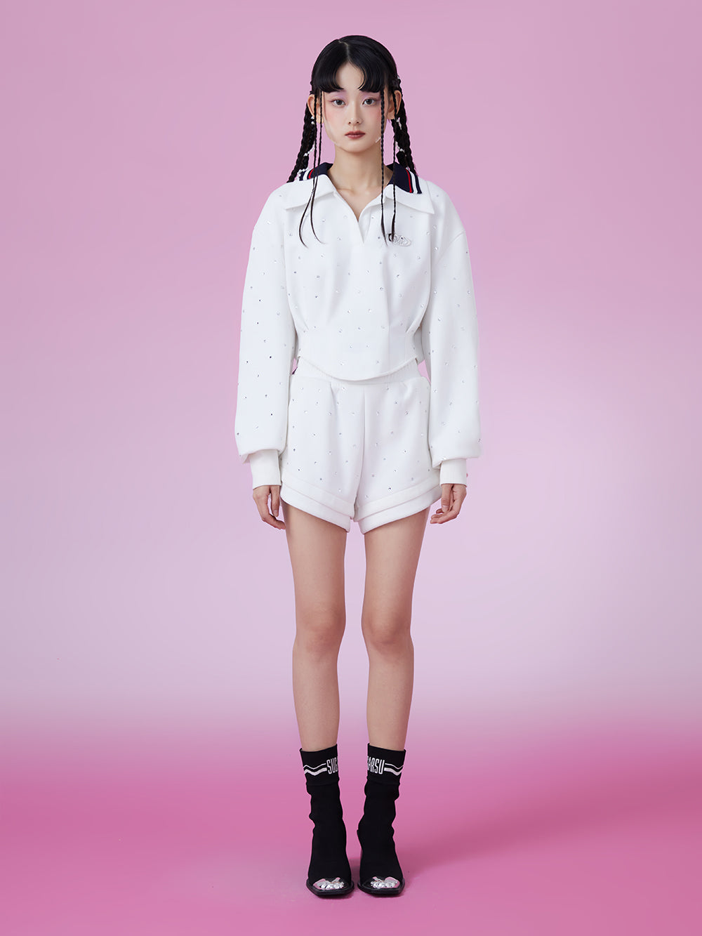 MUKZIN Panelled Design White Campus Style Hoodie