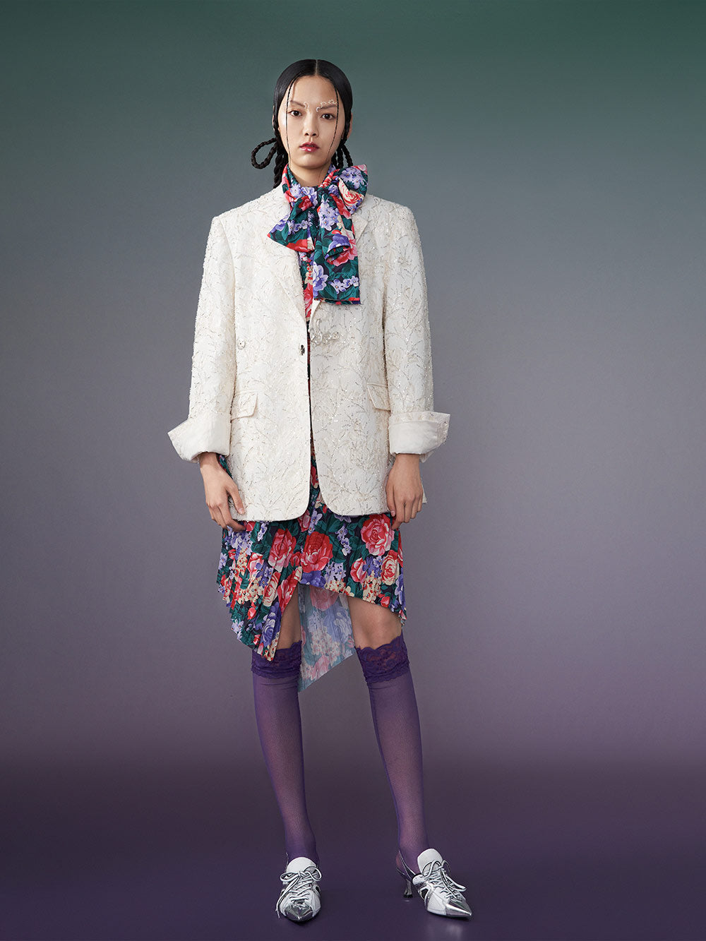 MUKZIN White Retro Embroidery Blazer