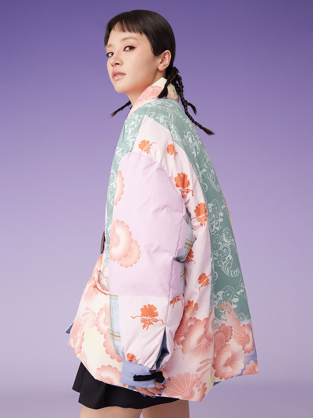 MUKZIN Irregular Floral Reversible Short Down Jacket