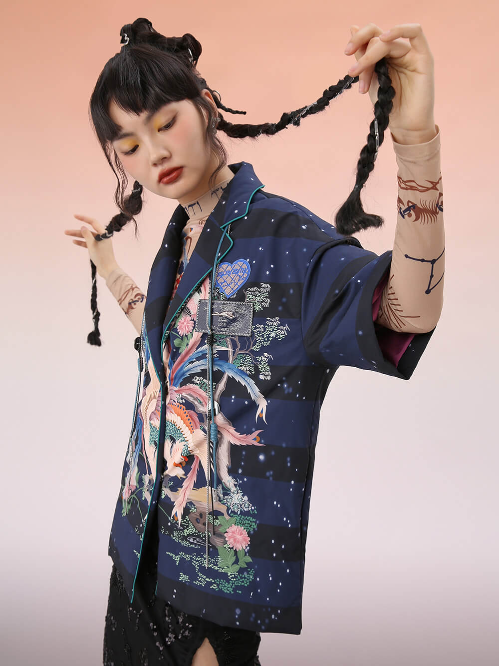 MUKZIN Loose Fit Short-Sleeve Printed Down Jacket Coat