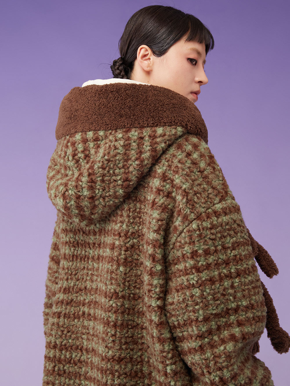 MUKZIN Lambswool Big Pocket Hooded Brown Coat