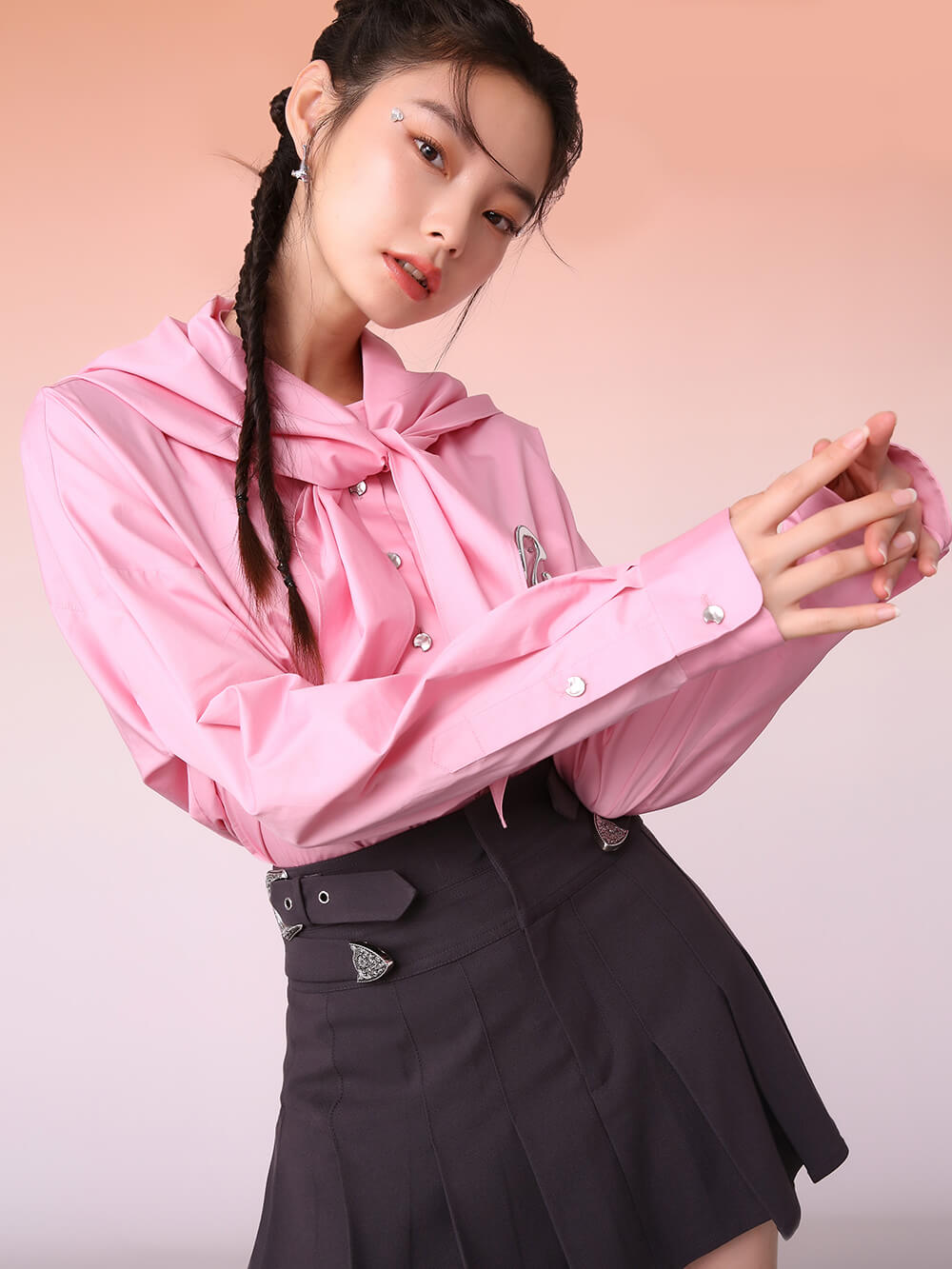 MUKZIN Irregular Detachable Collar Pink Shirt