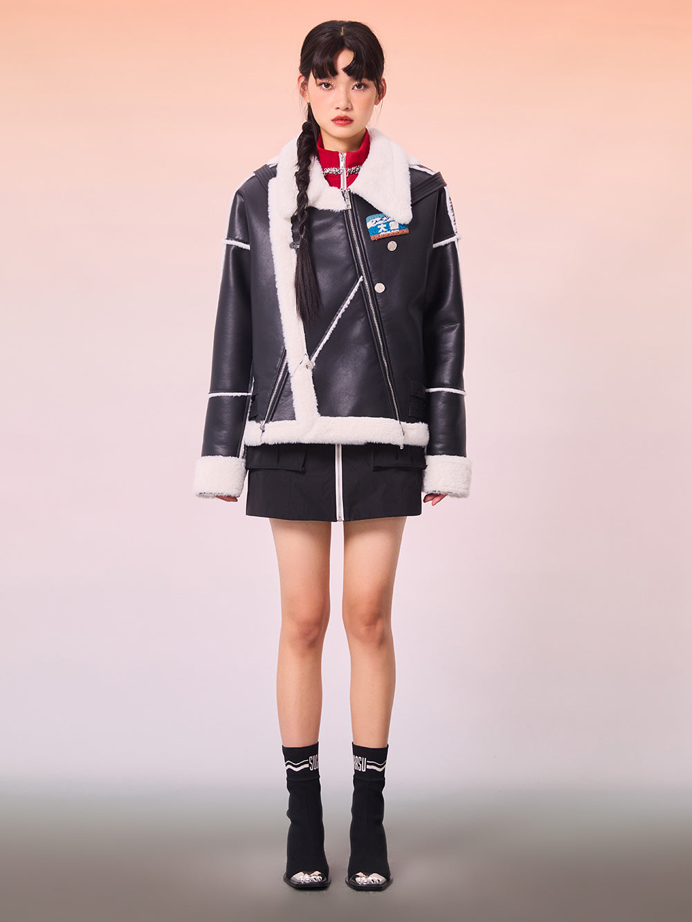 MUKZIN Black and White -Block Lambskin Coat