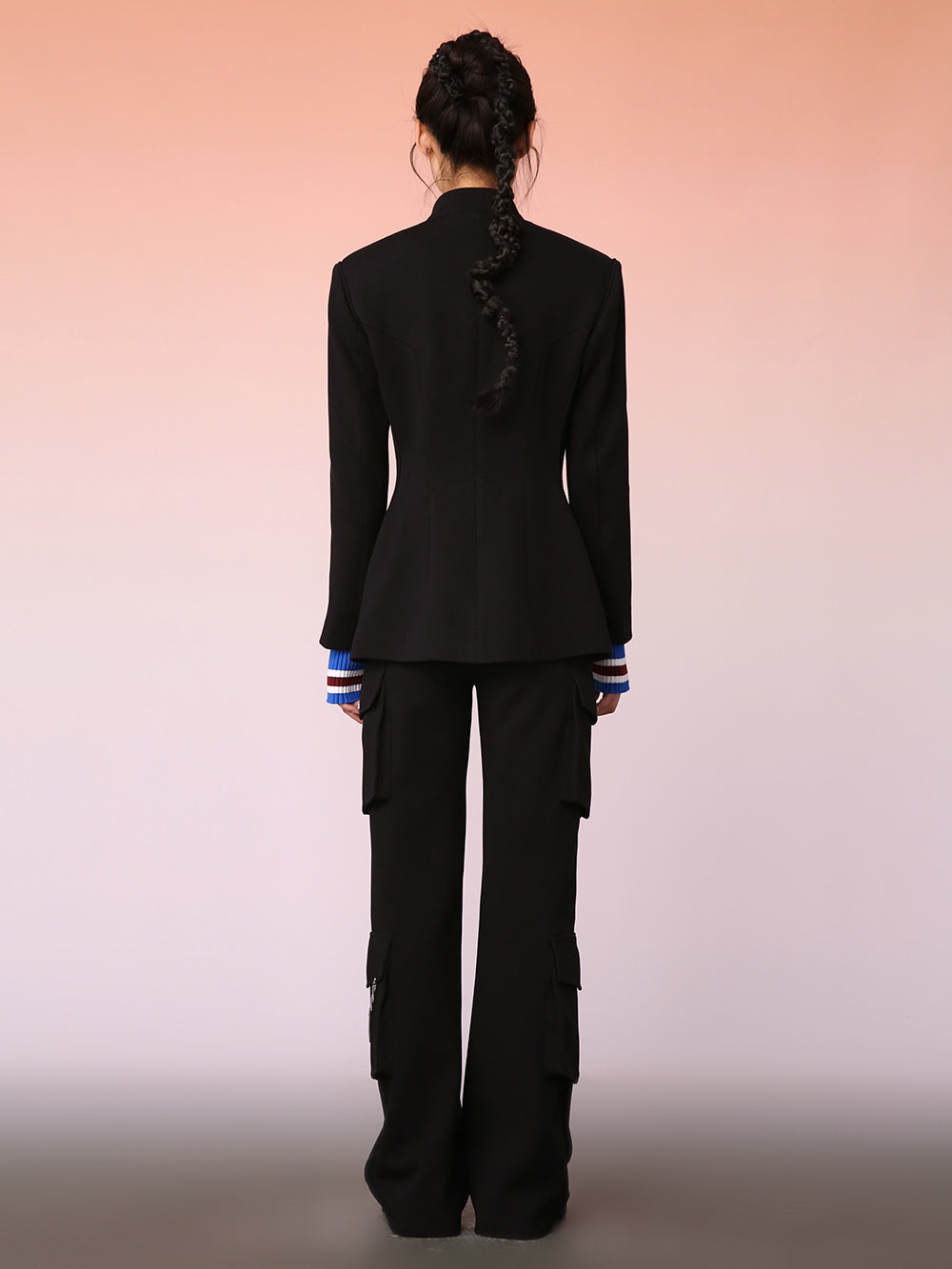 MUKZIN Black Mid-Length Paneled Threaded Cuff Jacket