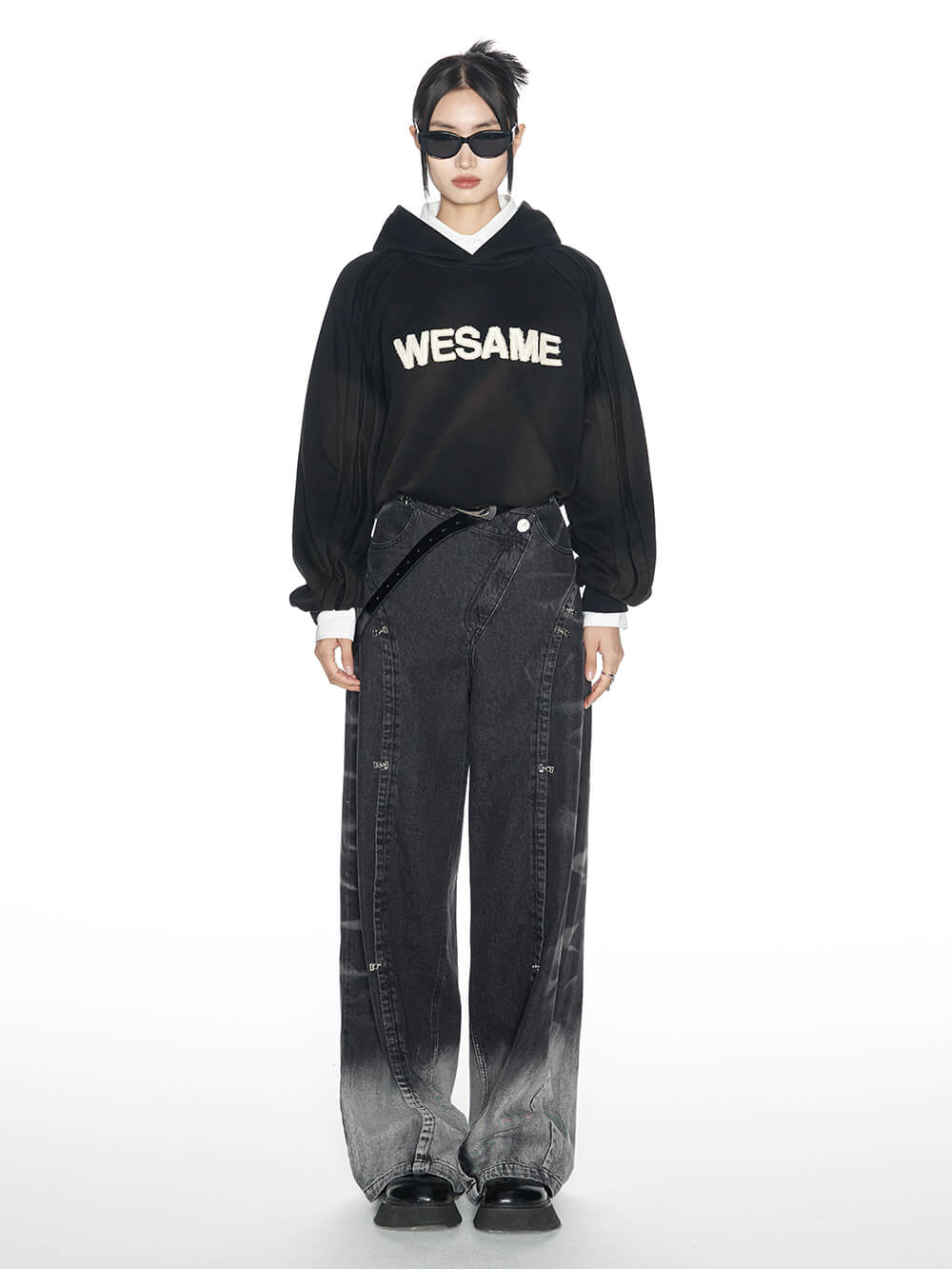 MUKTANK x WESAME Black Loose Straight Wide Leg Jeans Pants