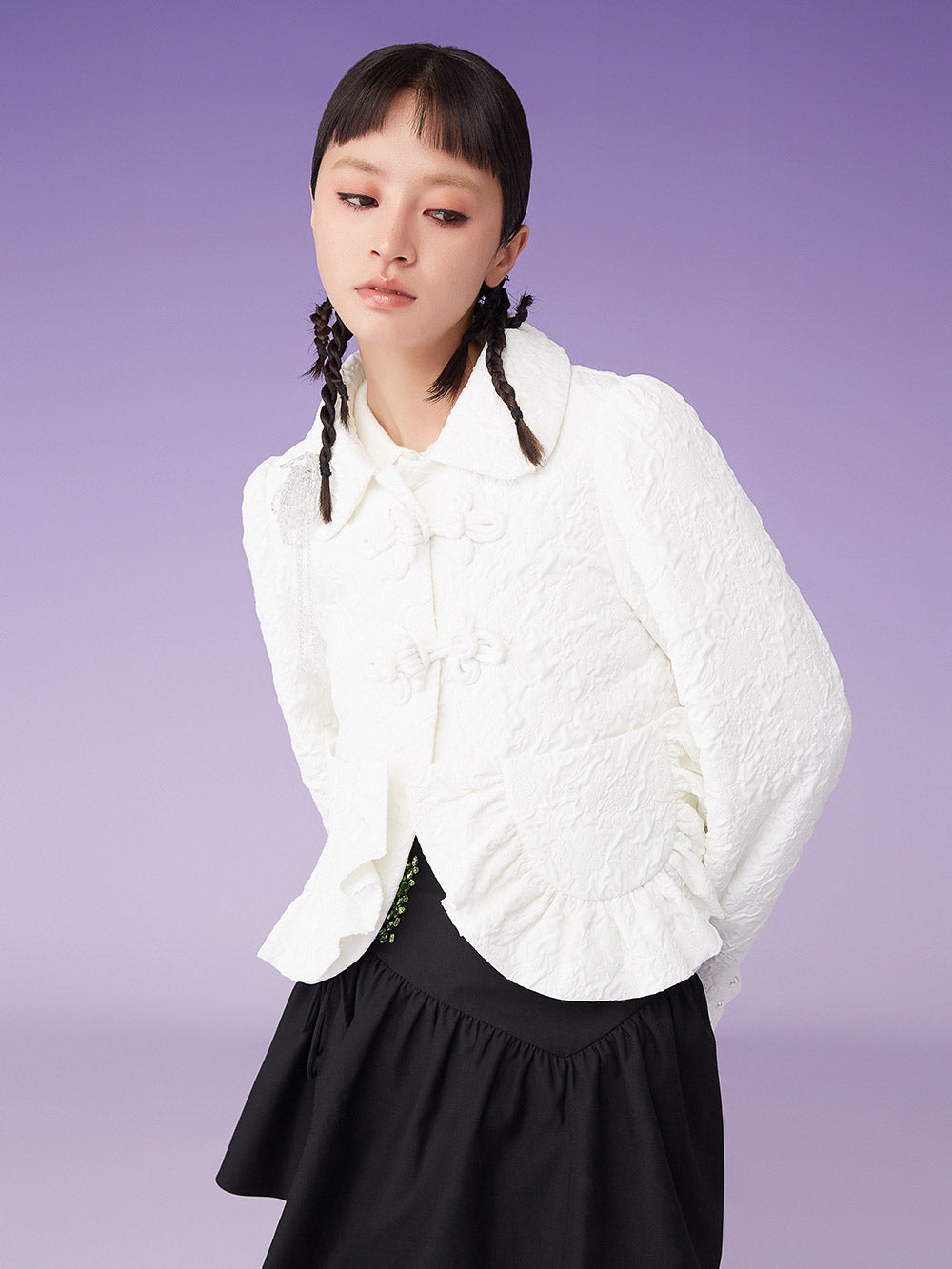 MUKZIN Retro Jacquard Fit Short Coat White