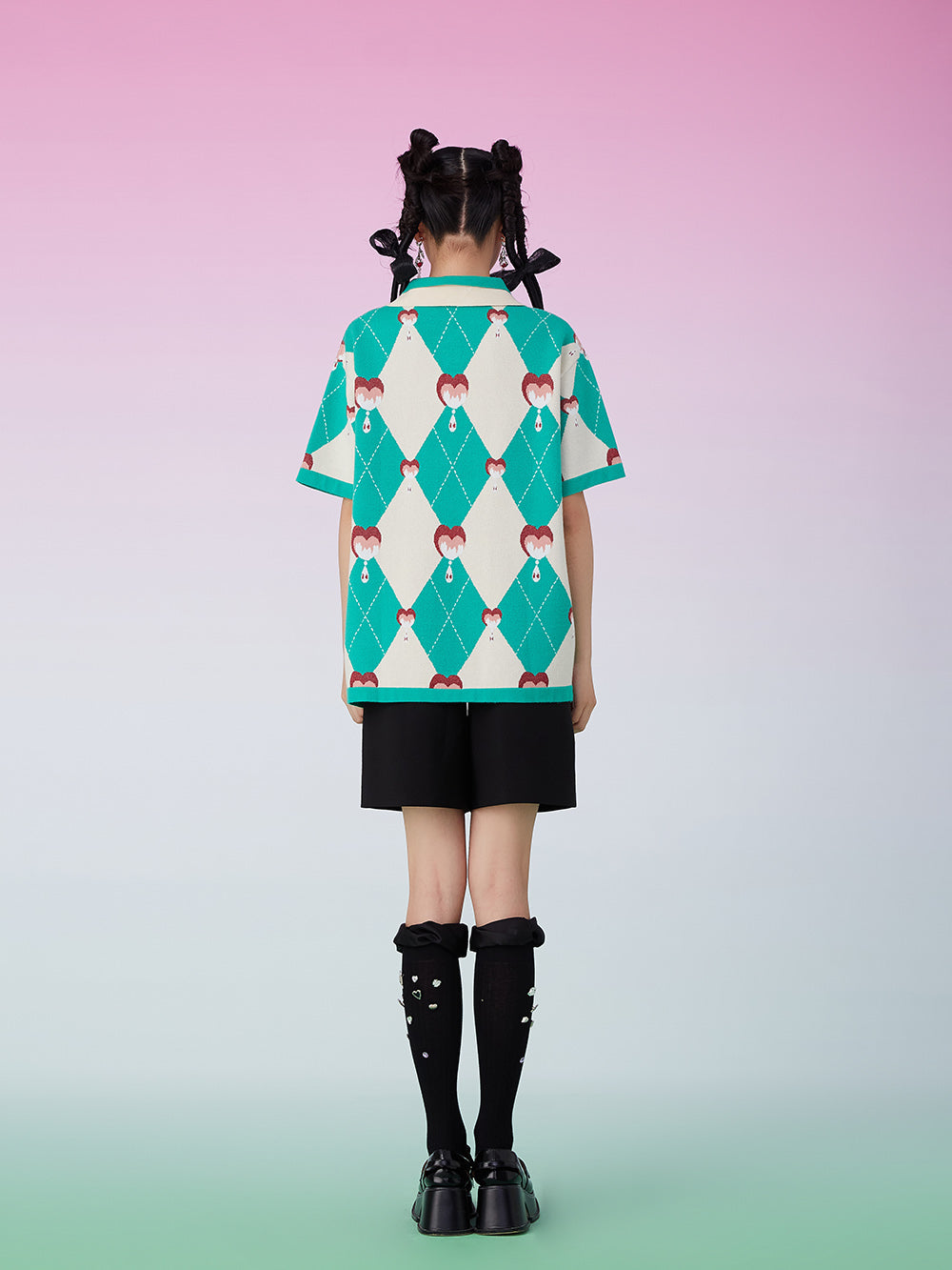 MUKZIN Lapel Loose Patched Green T-shirt