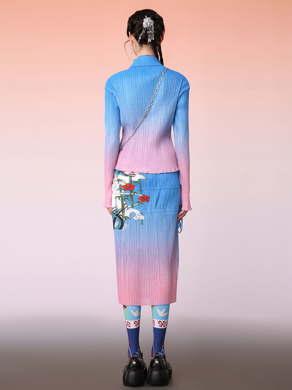 MUKZIN Chinese Style Design Pleated Knit Skirt