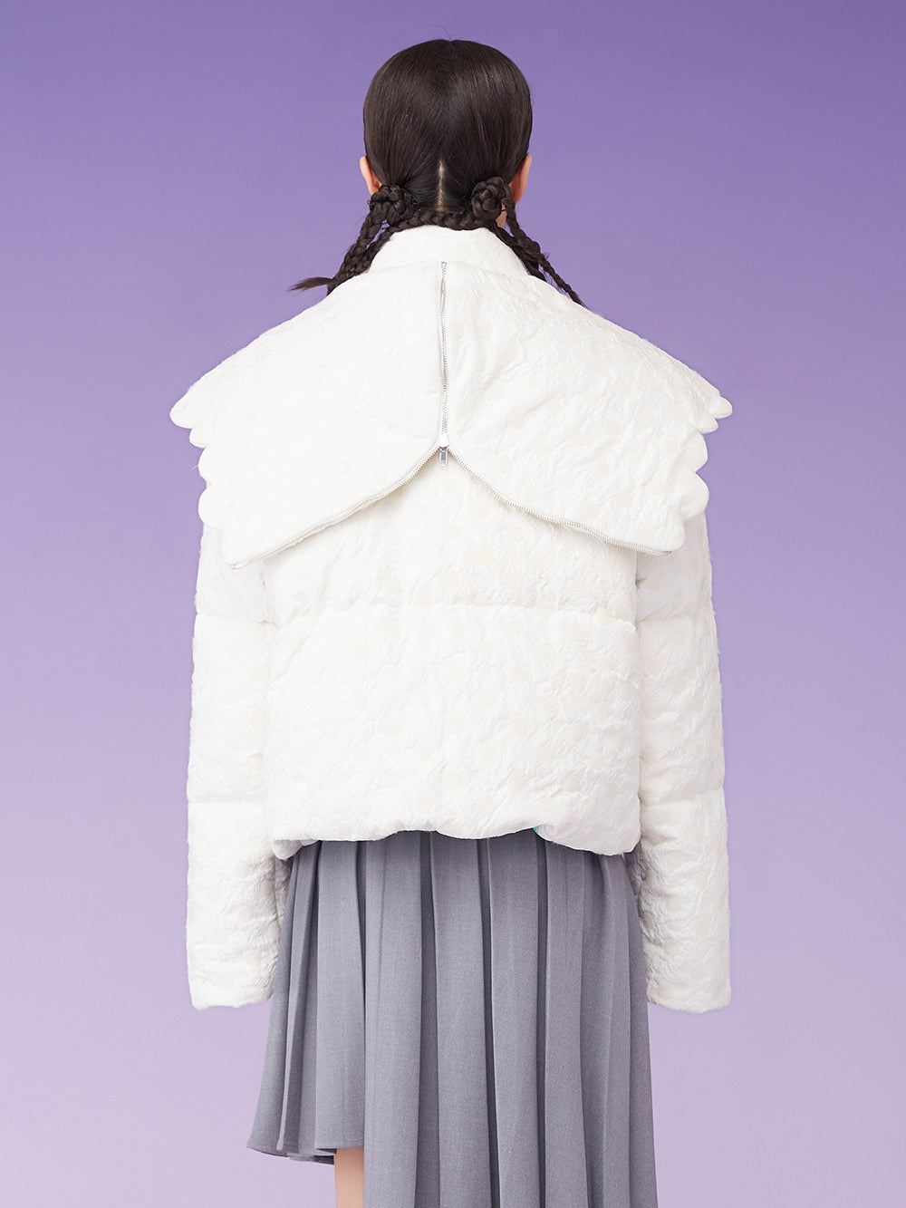 MUKZIN  Lapel Jacquard White Down Jacket