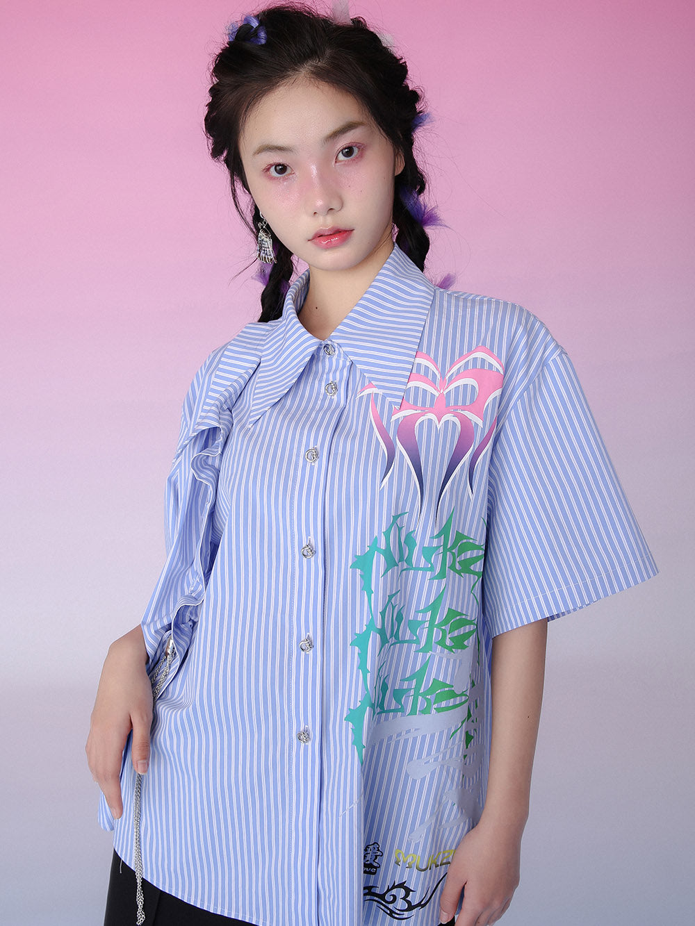 MUKZIN Asymmetric Striped Blue Shirt