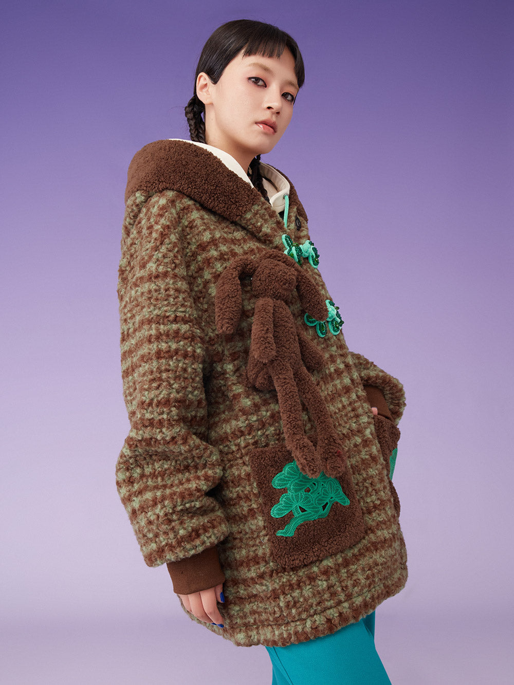 MUKZIN Lambswool Big Pocket Hooded Brown Coat