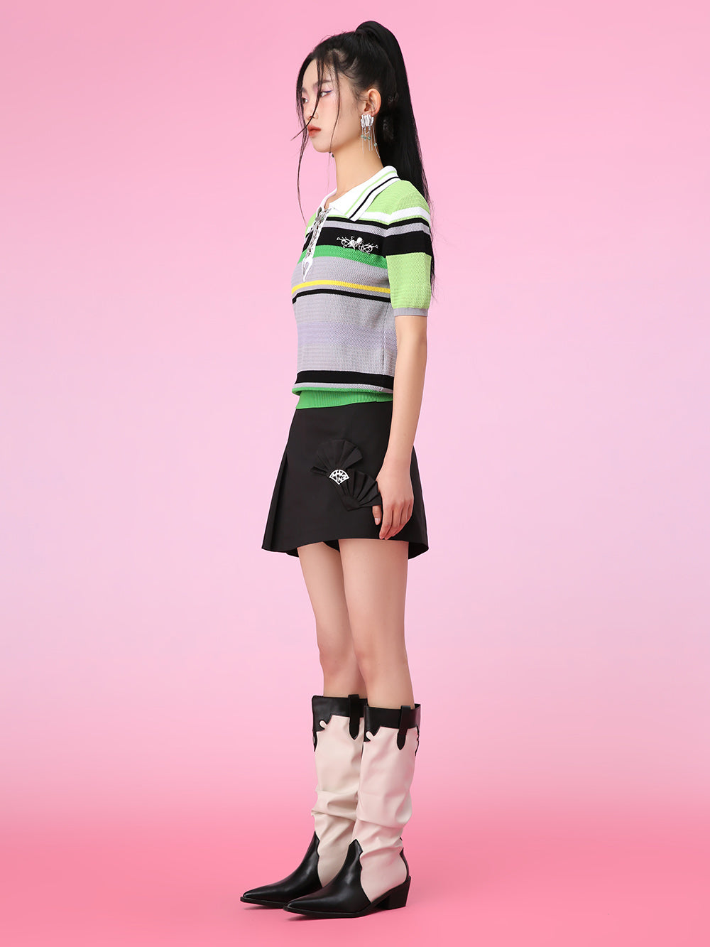 MUKZIN Stripe Fresh Polo Neck Unique Knittled T-shirts Knitwear