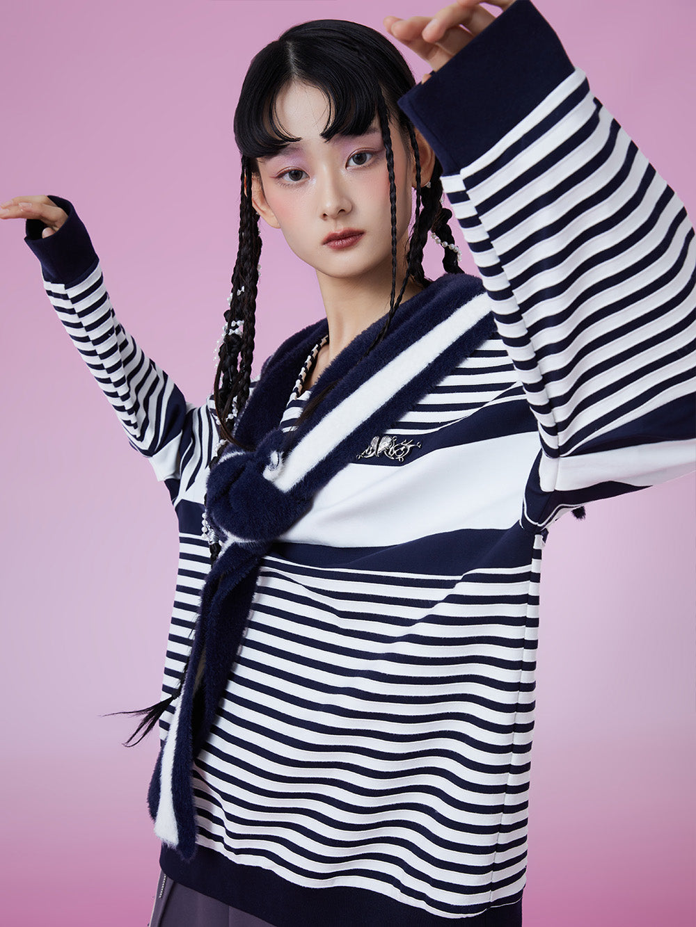 MUKZIN Stripe Casual Loose Fit Unique All-match Hoodie