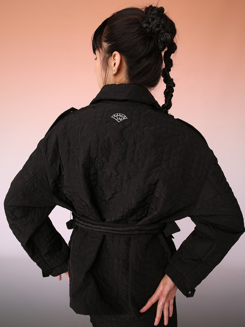 MUKZIN Black Knit Jacquard Jacket with Waist Panel