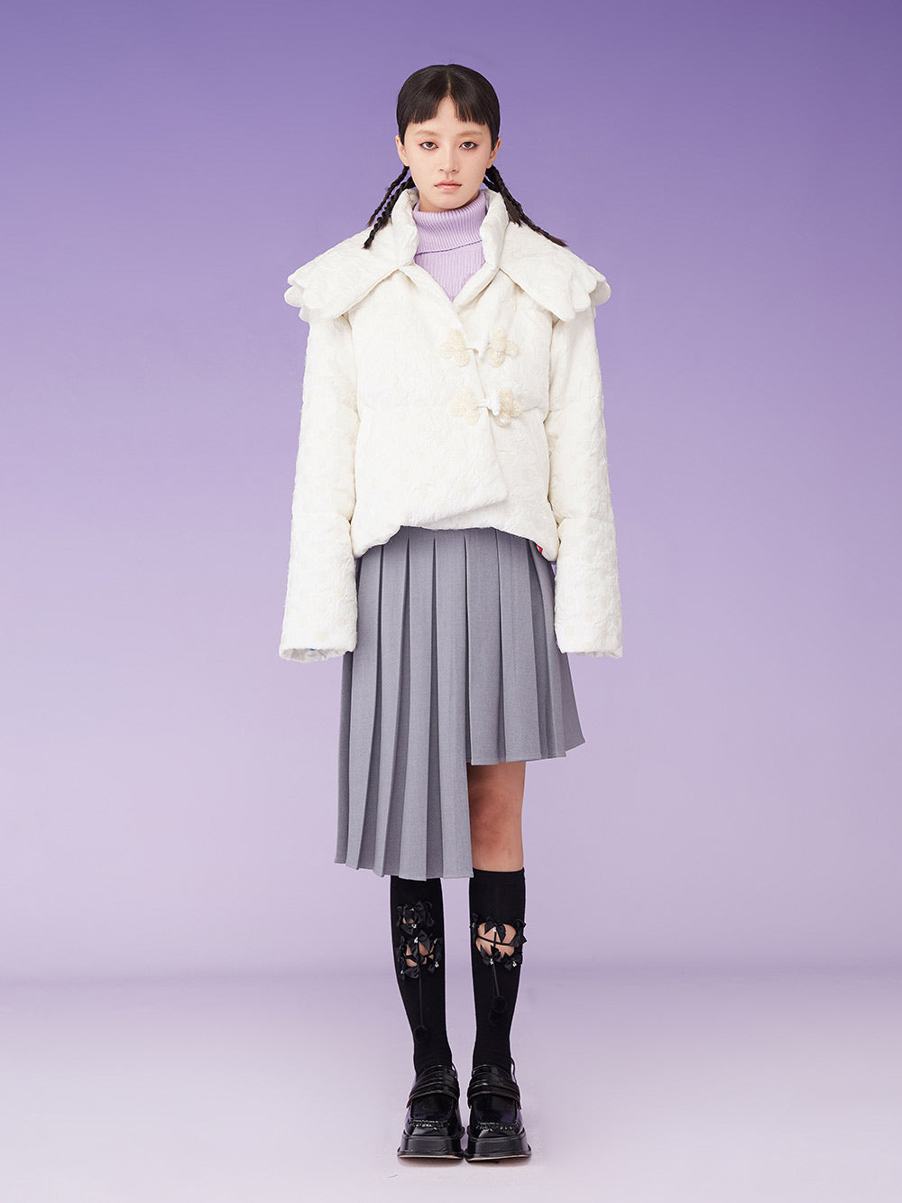 MUKZIN  Lapel Jacquard White Down Jacket