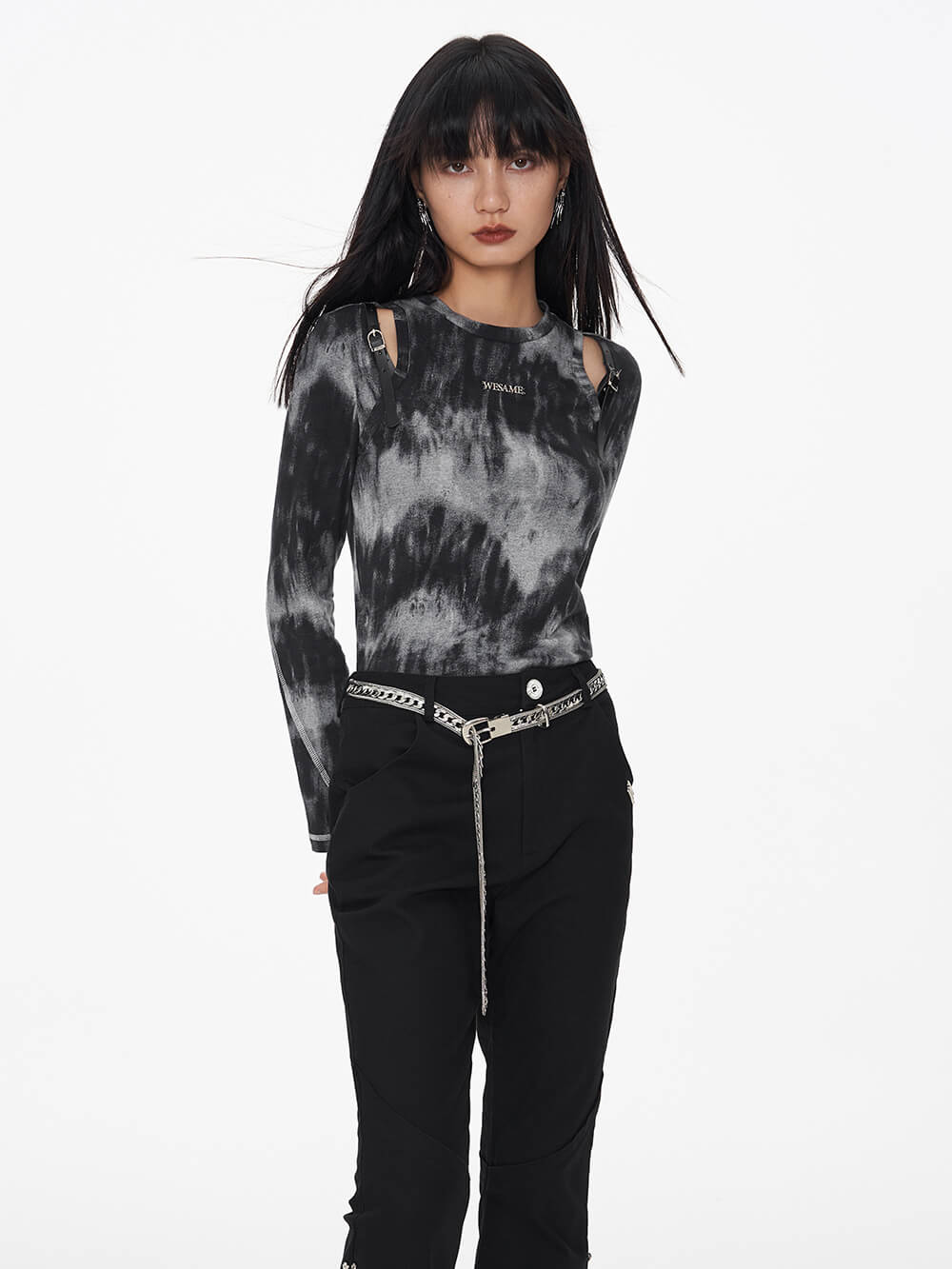 MUKTANK Ⅹ WESAME Double Belt Cutout Black Slim Fit Bottoming Shirt