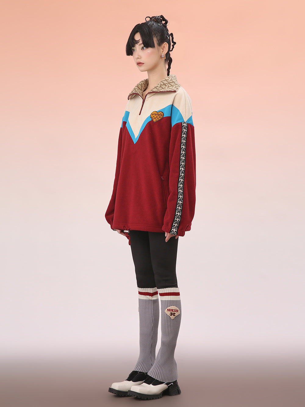MUKZIN Classic Blue and Red Collocation Loose Hoodie Jacket