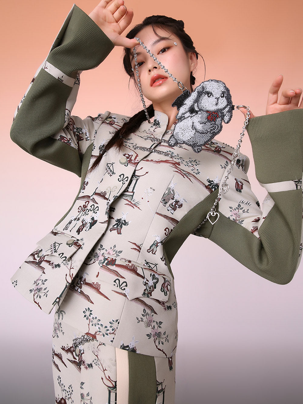 MUKZIN New Chinese Style Waist Stitching Design Jacquard Jacket
