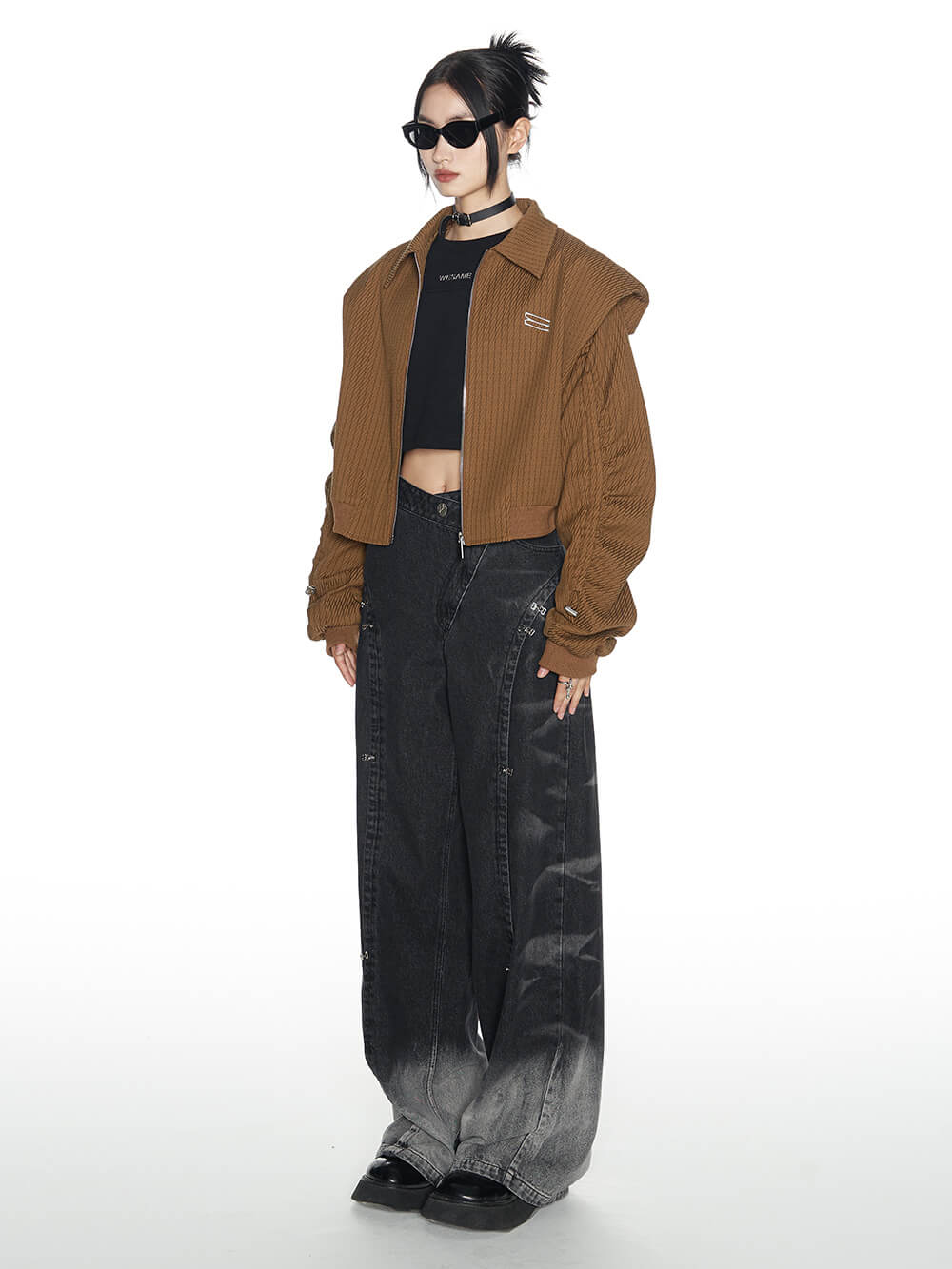 MUKTANK x WESAME Black Loose Straight Wide Leg Jeans Pants