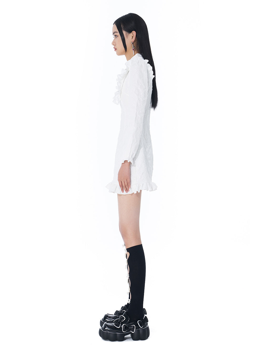 MUKTANK White French Puff Sleeve Dress