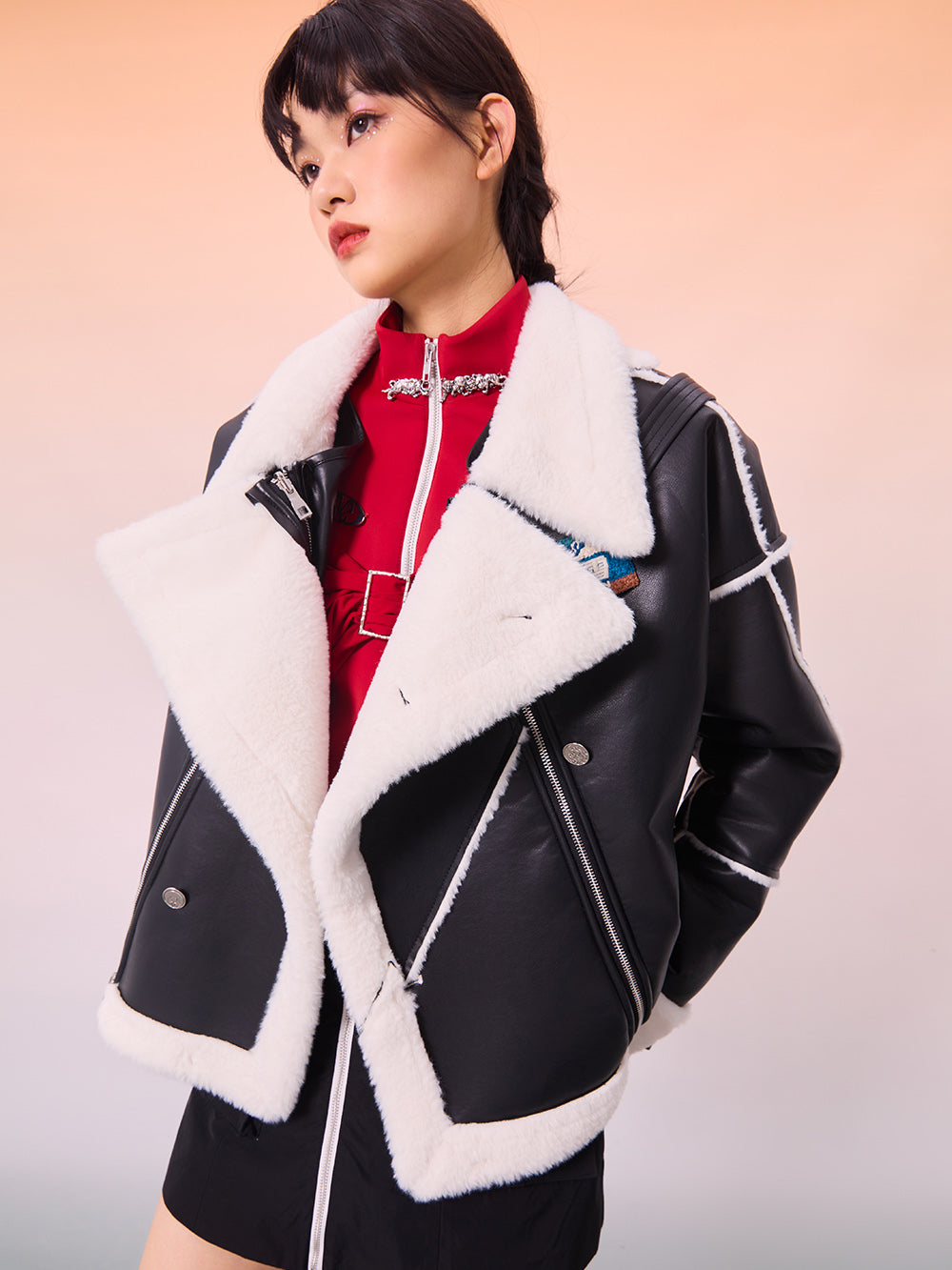 MUKZIN Black and White -Block Lambskin Coat