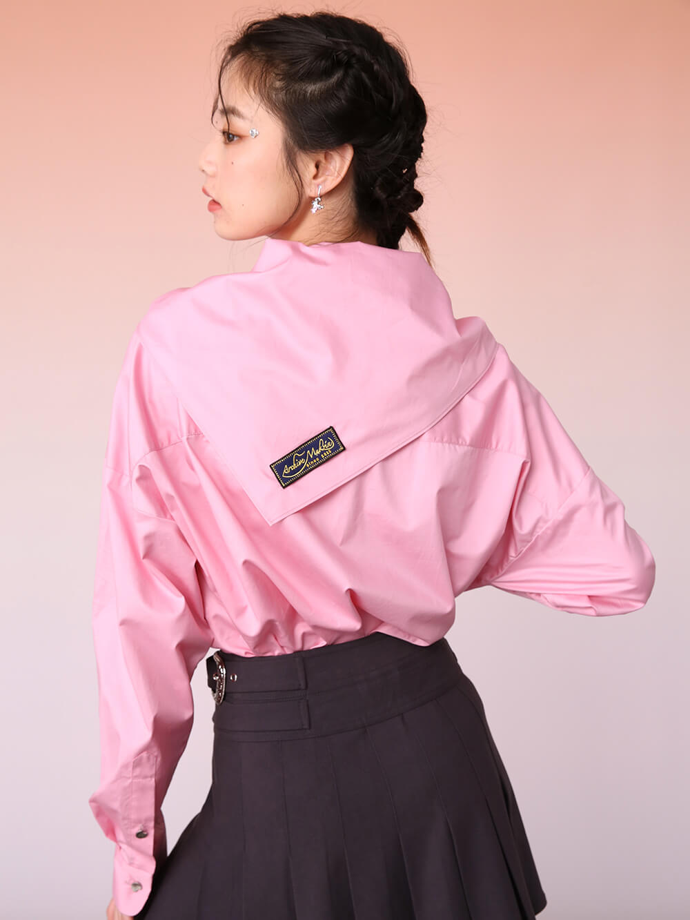 MUKZIN Irregular Detachable Collar Pink Shirt