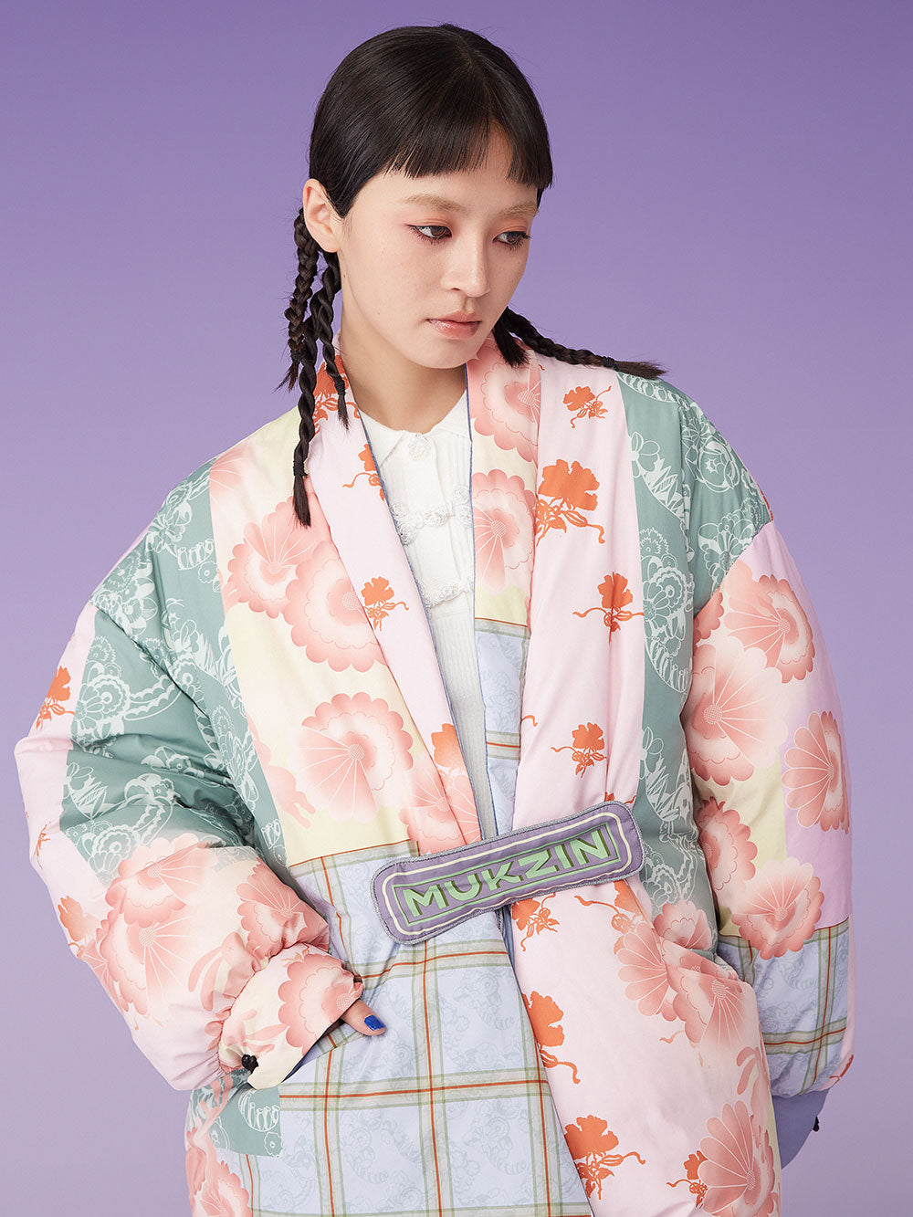 MUKZIN Irregular Floral Reversible Short Down Jacket
