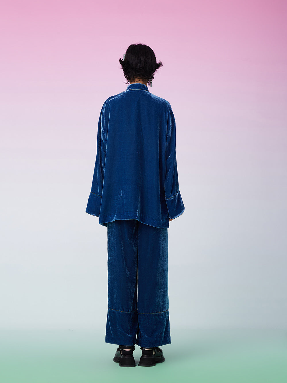 MUKZIN Silk Velvet Retro Loose Straight Blue Wide Leg Pants CNY “year of the tiger” Edition