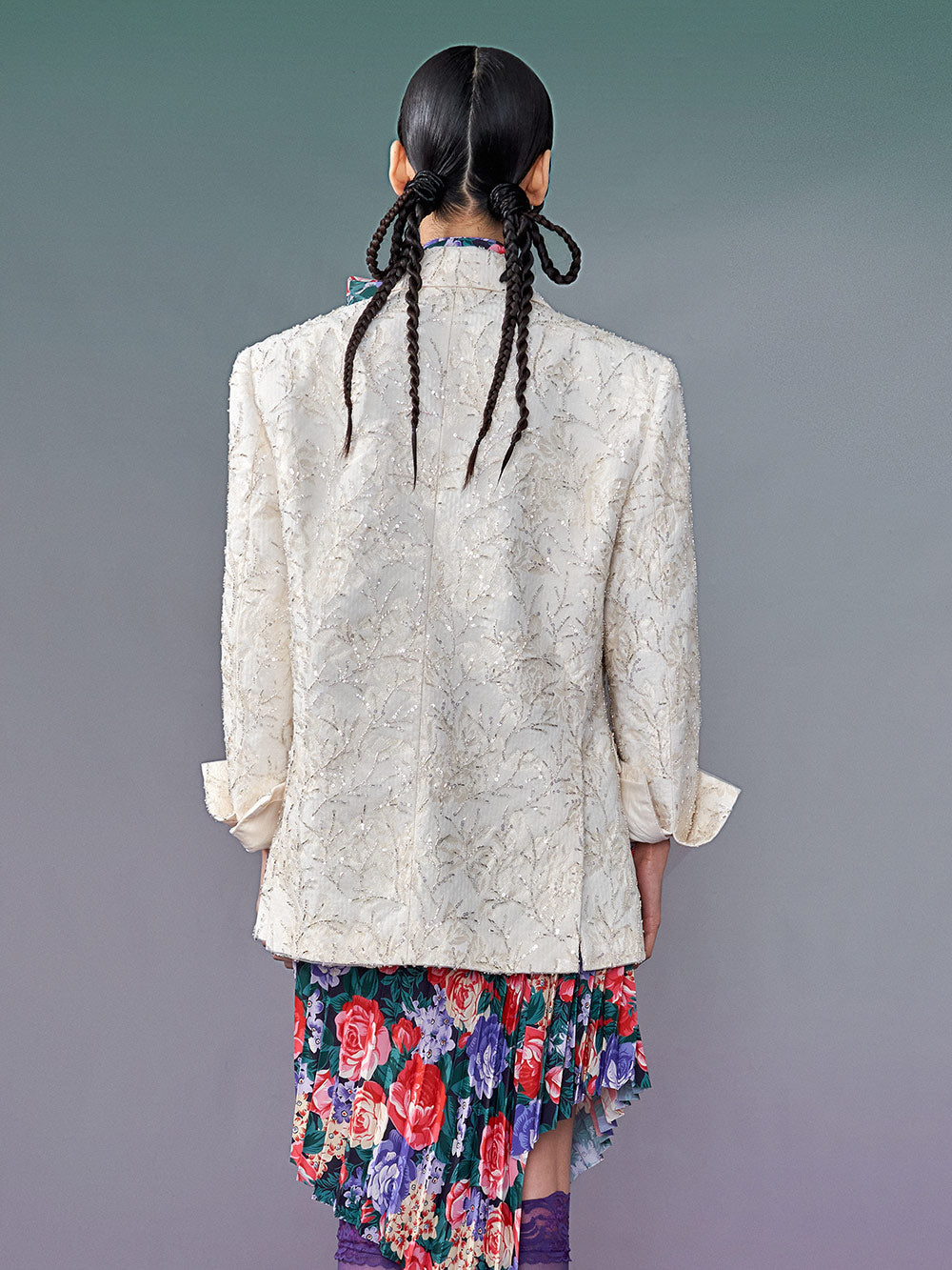 MUKZIN White Retro Embroidery Blazer