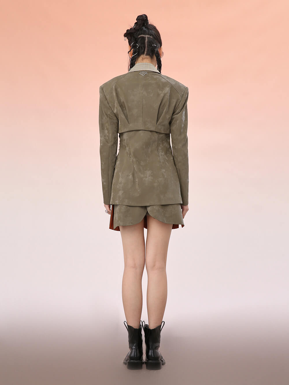 MUKZIN Loose PU Patchwork Plaid Blazer Coat