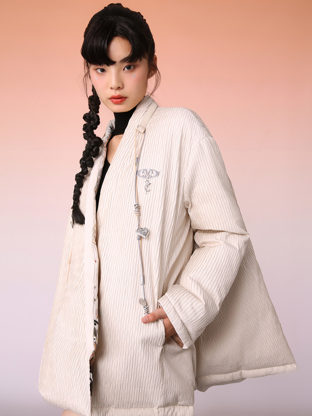 MUKZIN Reversible Design Loose Fit Floral Down Jacket