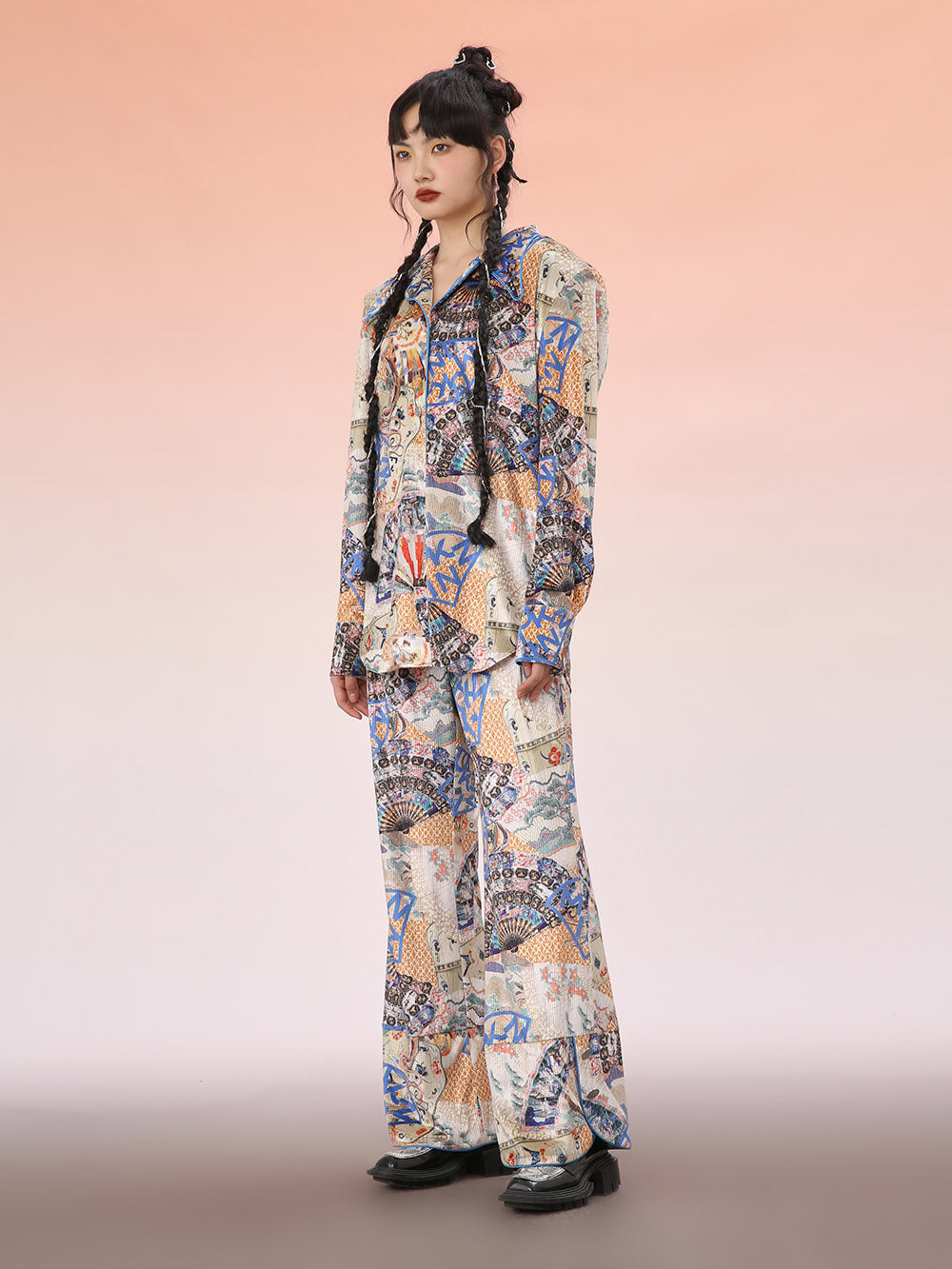 MUKZIN Floral Drape Sheer Printed Trousers