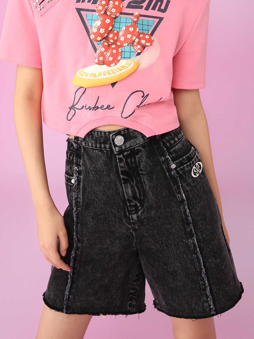 MUKZIN A-Line Black Washed Denim Shorts All-match