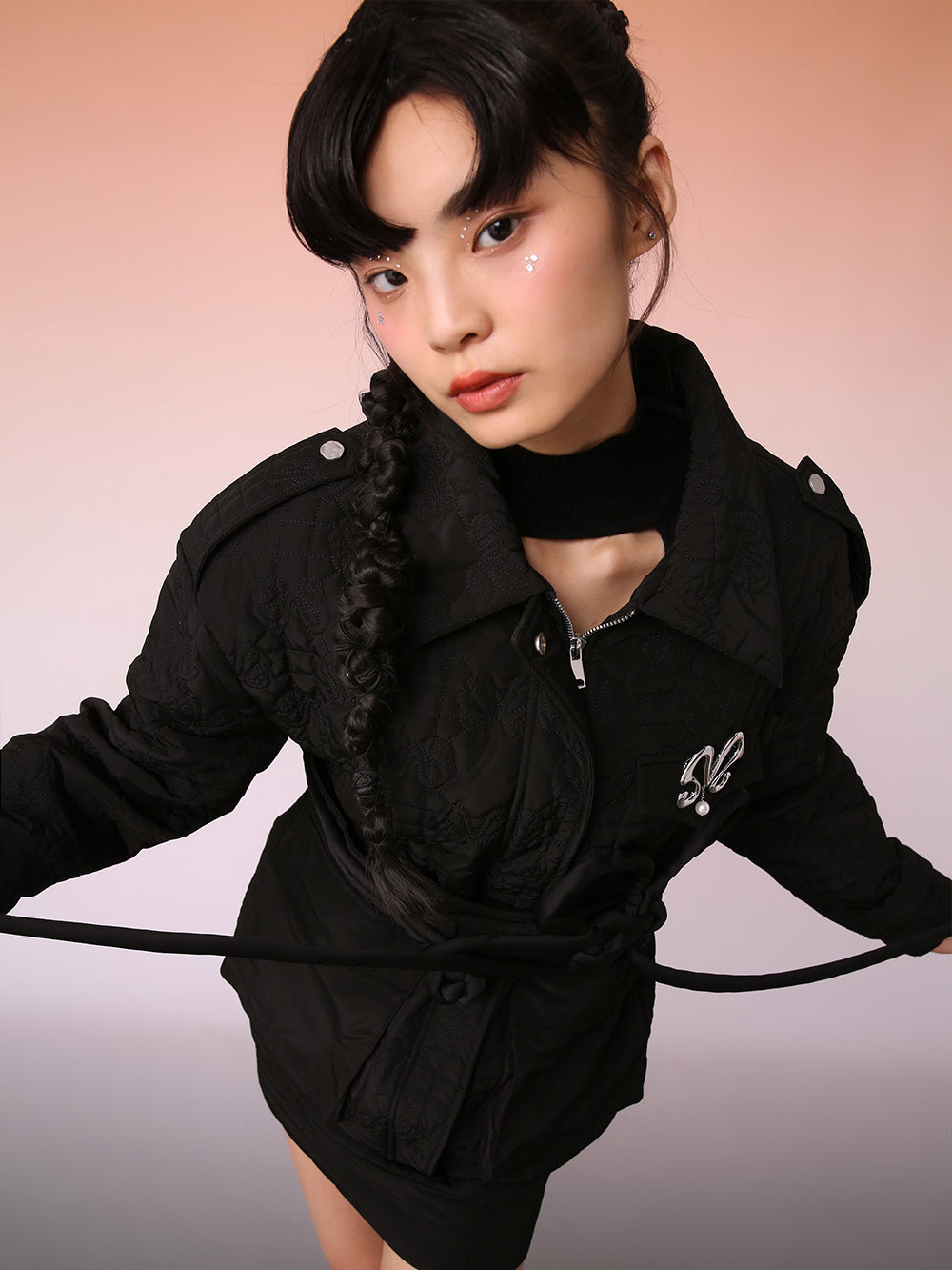 MUKZIN Black Knit Jacquard Jacket with Waist Panel