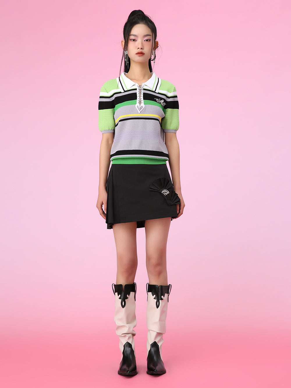MUKZIN Stripe Fresh Polo Neck Unique Knittled T-shirts Knitwear