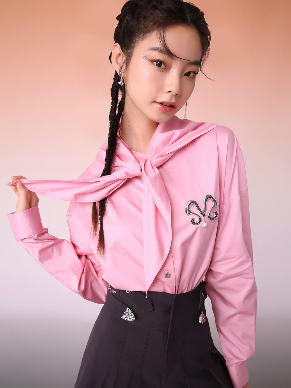 MUKZIN Irregular Detachable Collar Pink Shirt