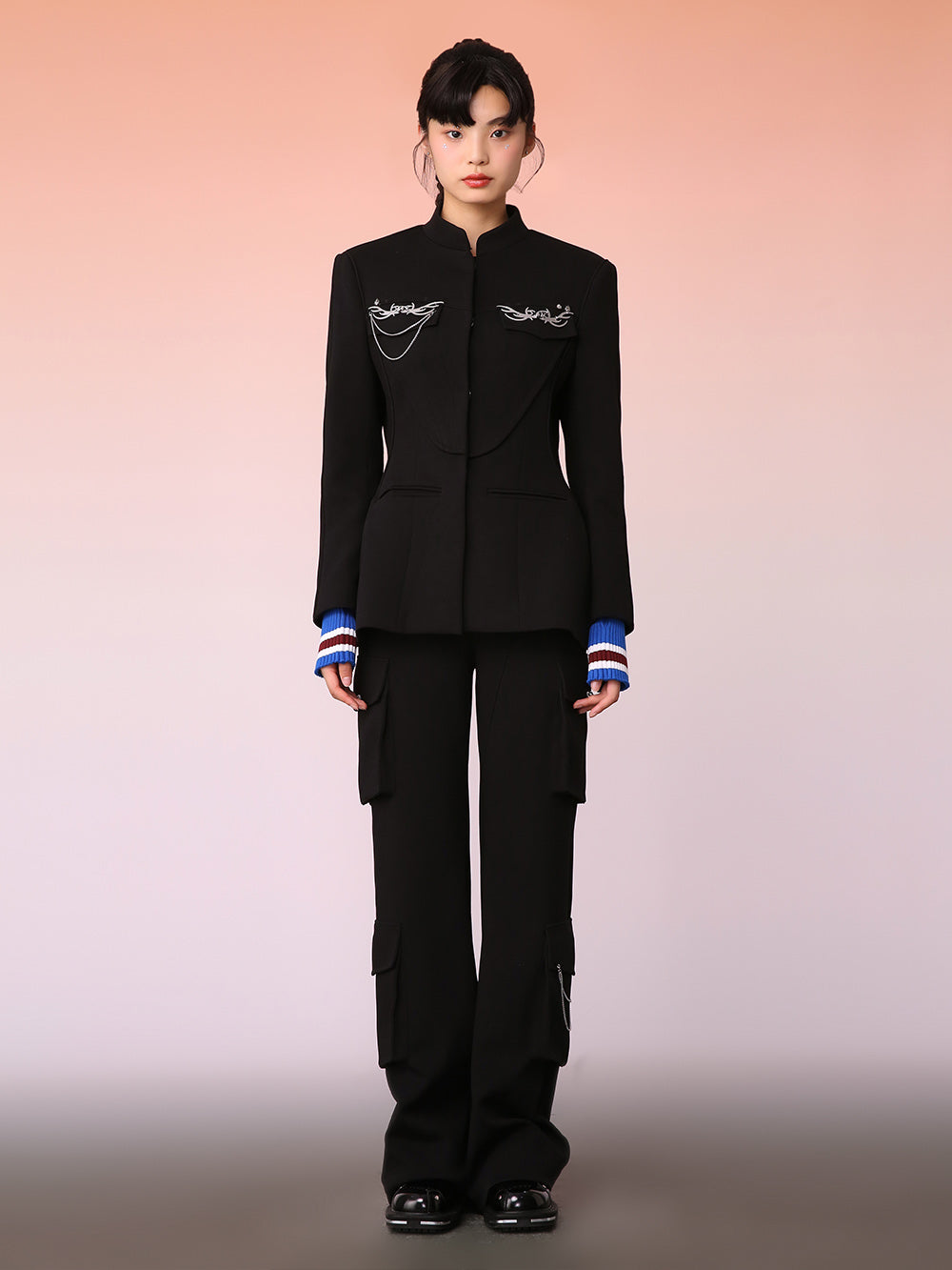 MUKZIN Black Mid-Length Paneled Threaded Cuff Jacket