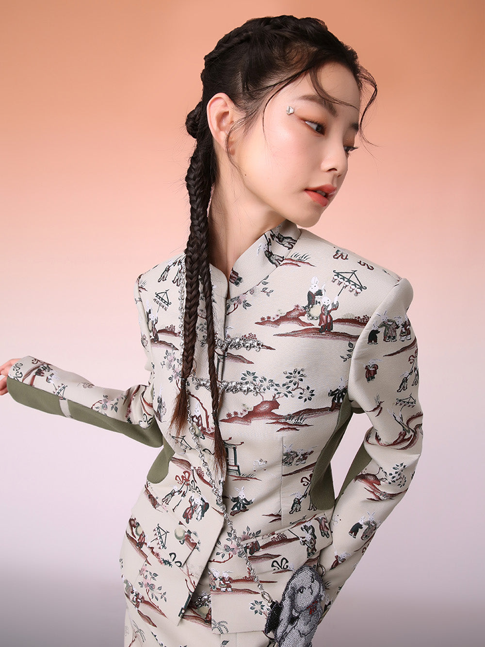 MUKZIN New Chinese Style Waist Stitching Design Jacquard Jacket
