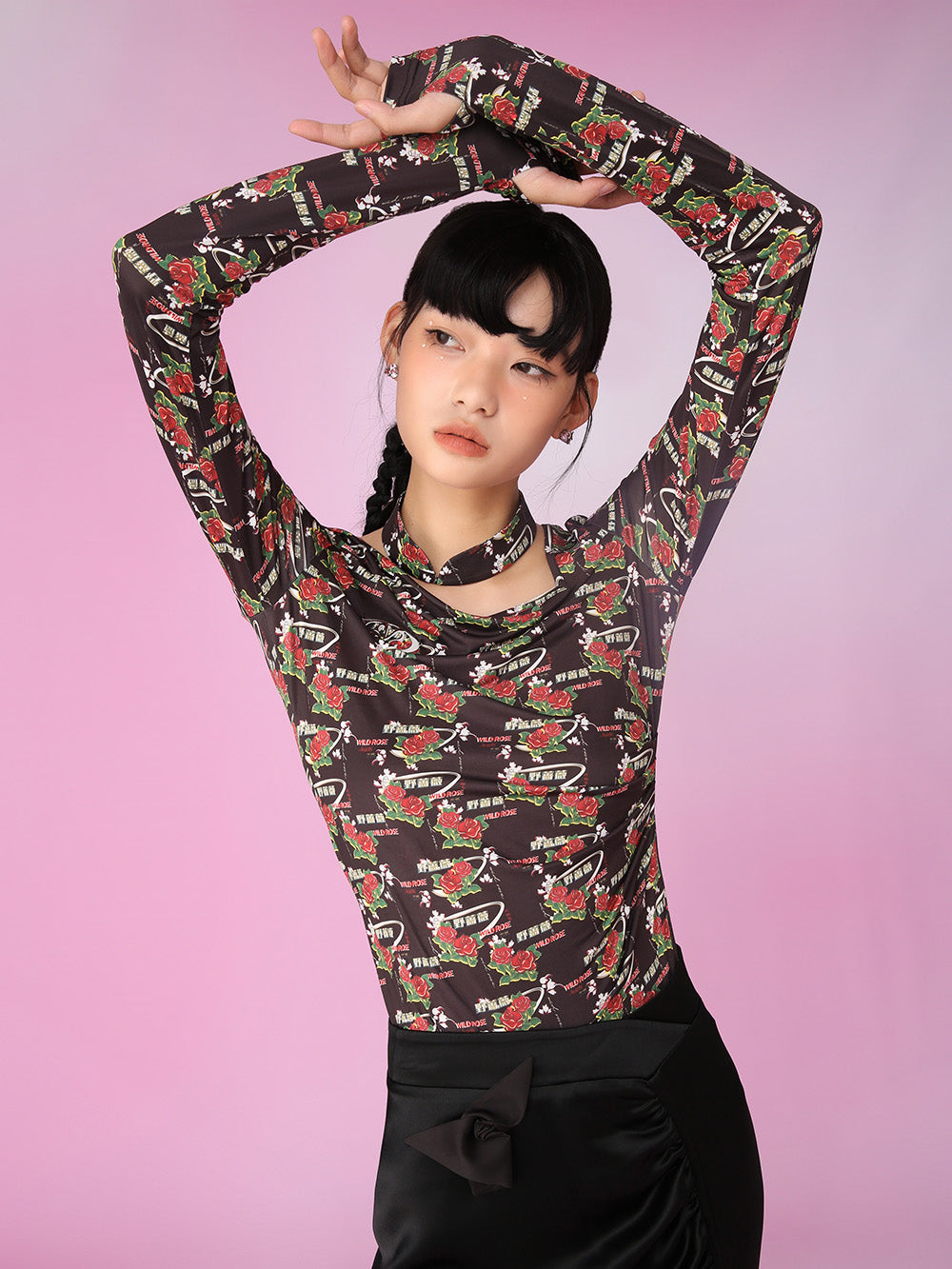 MUKZIN Irregular Stand Neck Printing Long Sleeve T-shirts