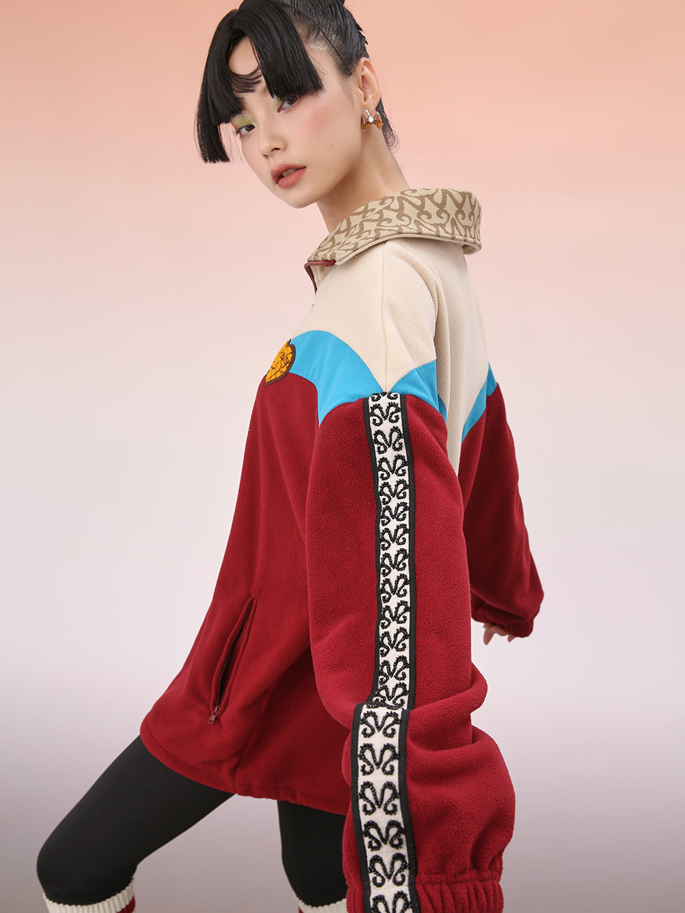 MUKZIN Classic Blue and Red Collocation Loose Hoodie Jacket