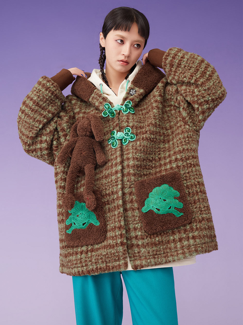 MUKZIN Lambswool Big Pocket Hooded Brown Coat