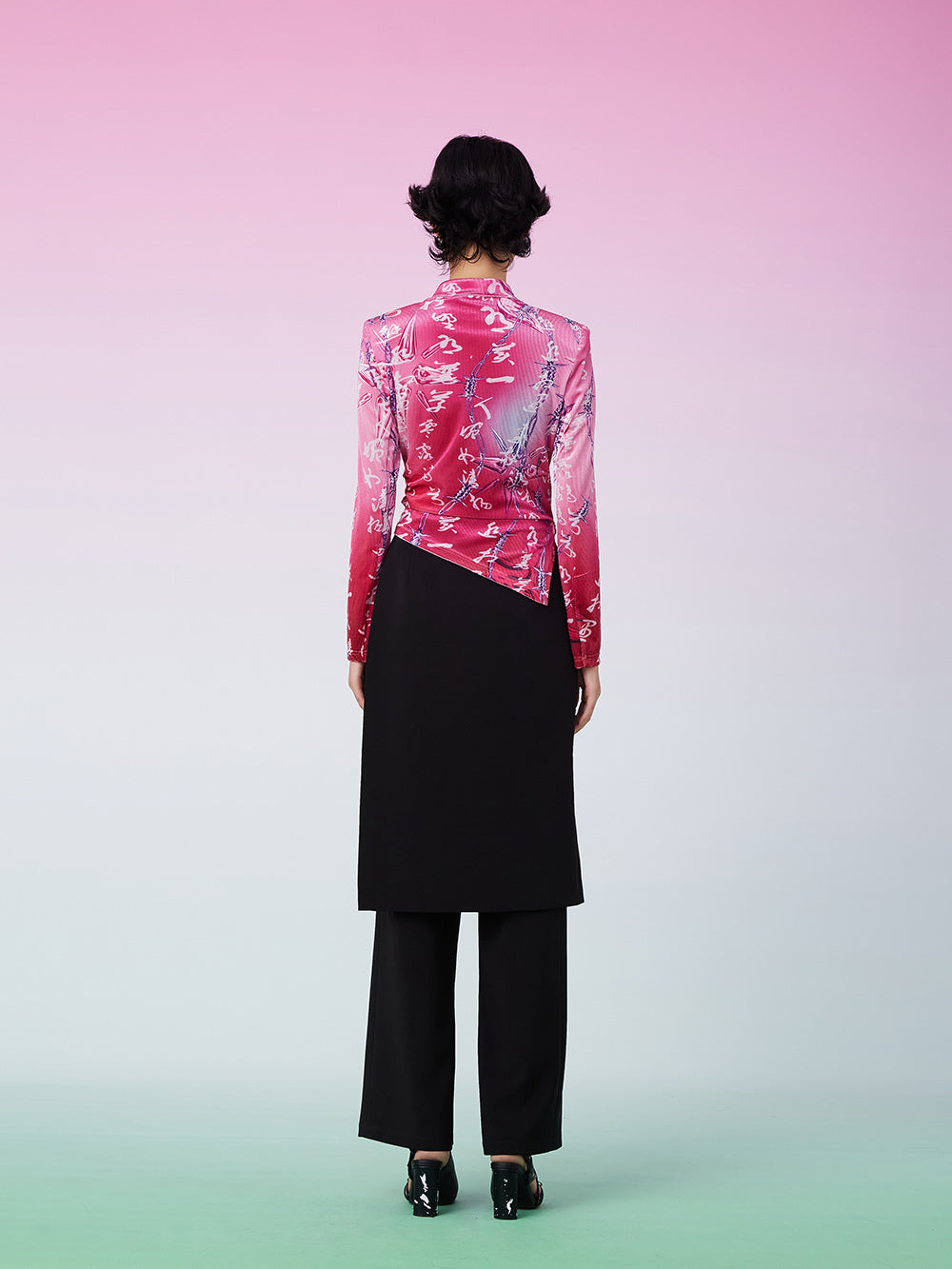 MUKZIN Retro Ruched Print Pink Shirt
