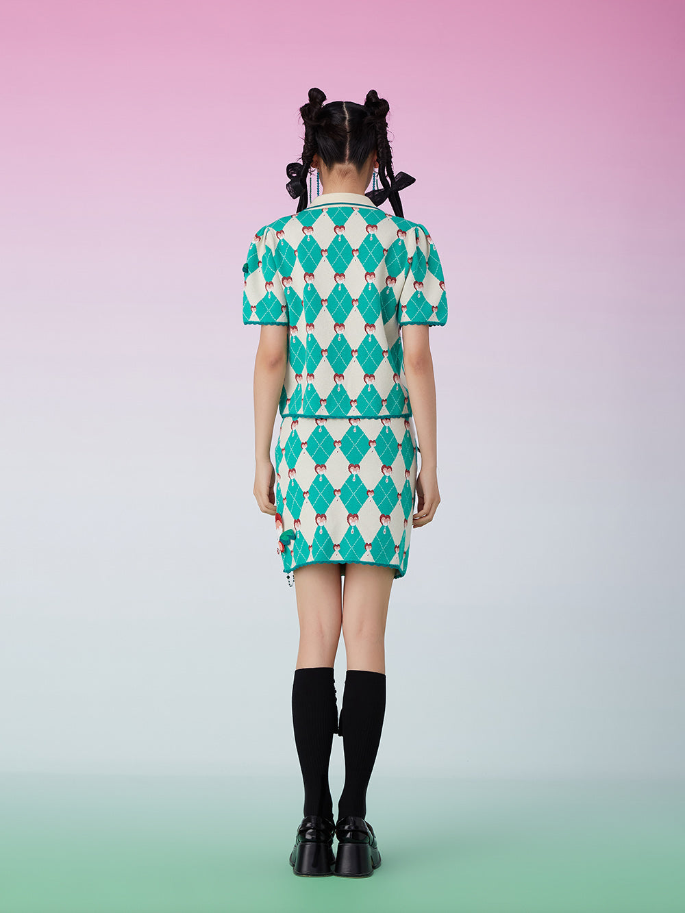 MUKZIN Split Beads Patched Green Skirt
