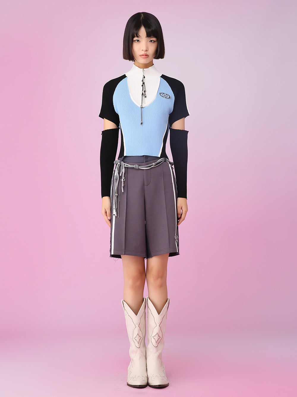 MUKZIN Contrast-panel Knitted Cropped Slim Cardigan