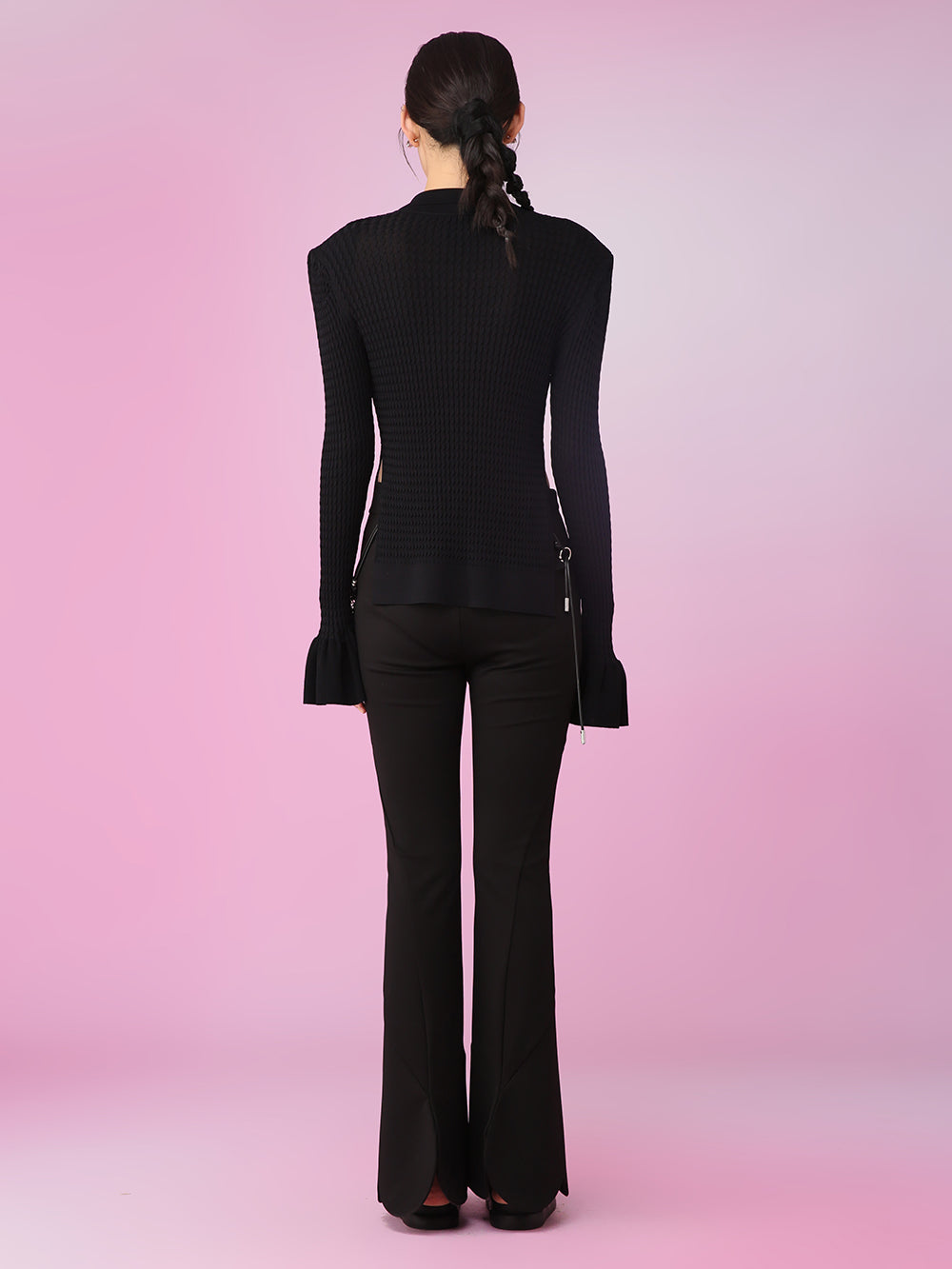 MUKZIN Black Look-thin V-neck Trumpet Sleeve Cardigan