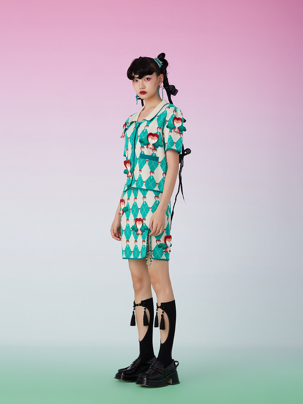 MUKZIN Split Beads Patched Green Skirt