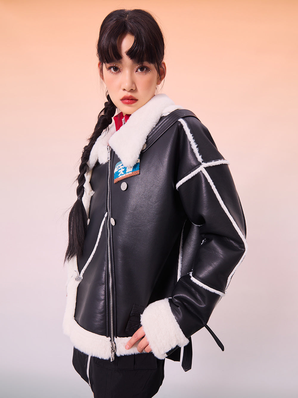 MUKZIN Black and White -Block Lambskin Coat